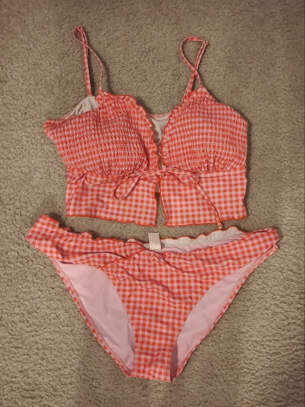 Ninety-Nine Pink/Orange Gingham Women's Swim Top/ Bottoms - XL/XXL